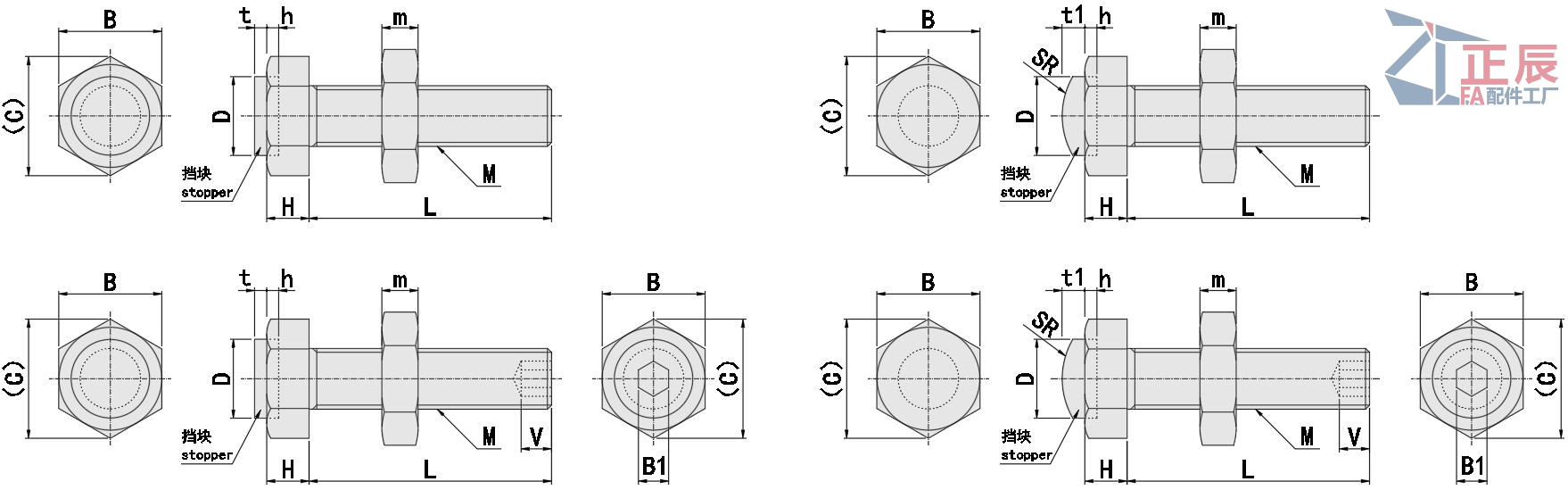 댐퍼붙이스토퍼볼트 표준형 스트레이트형 UST SUST LUST PUST PSST