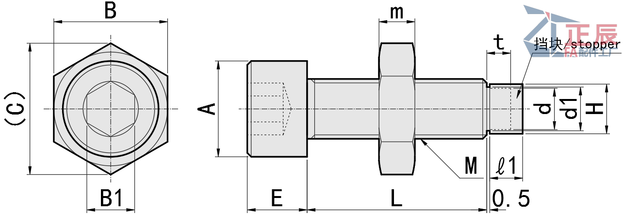 범퍼붙이 스토퍼 볼트 육각구멍붙이 볼트형 UUSCB PSCB