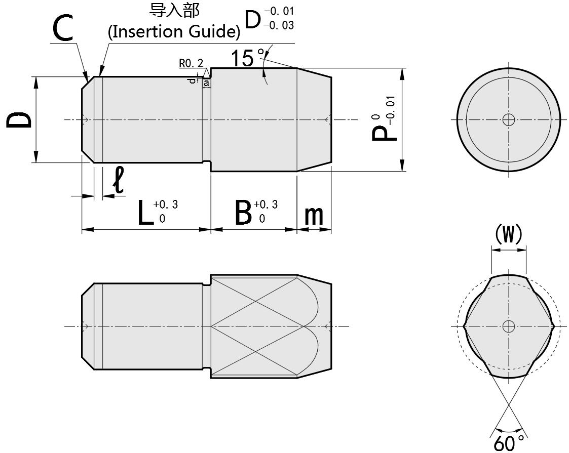 대형 헤드 위치 결정 핀 라운드/다이아몬드 헤드 테이퍼 팁 스트레이트 생크 JPBB