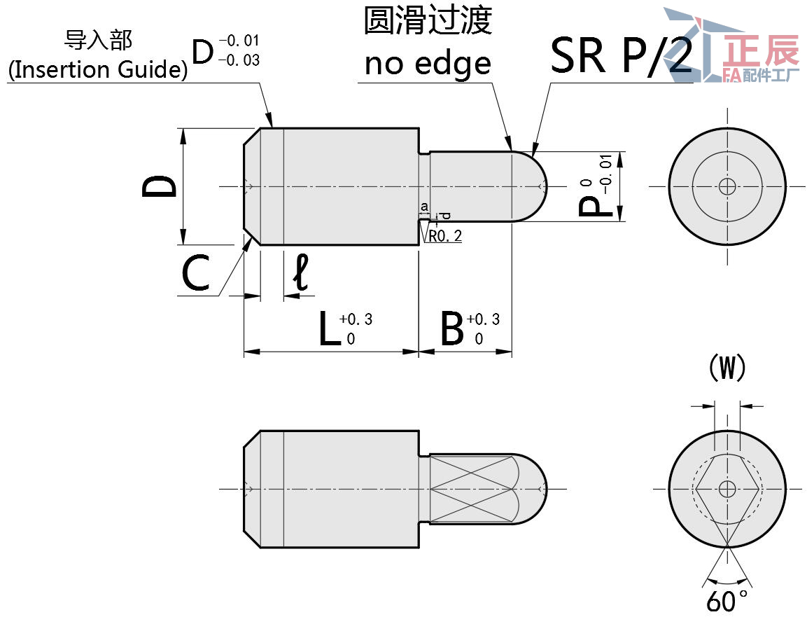 소두 위치 결정 핀 원형/다이아몬드 헤드 구면 JPQSB